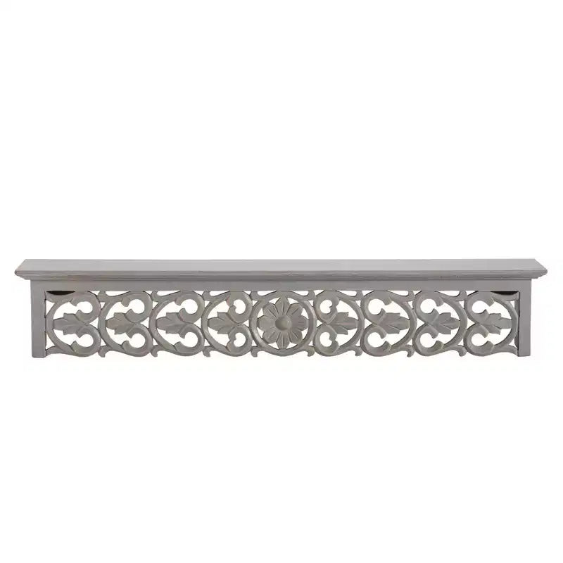 30" Decorative Carved Shelf Gray - Brewster: Bohemian Style, No Assembly, MDF Floating Wall Mounted