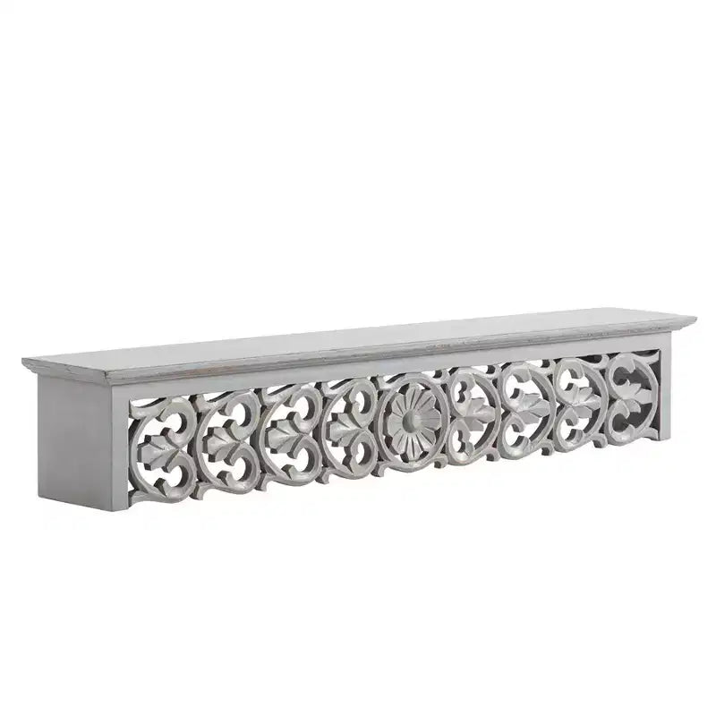 30" Decorative Carved Shelf Gray - Brewster: Bohemian Style, No Assembly, MDF Floating Wall Mounted