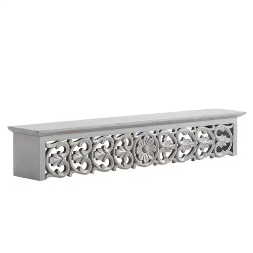 30" Decorative Carved Shelf Gray - Brewster: Bohemian Style, No Assembly, MDF Floating Wall Mounted