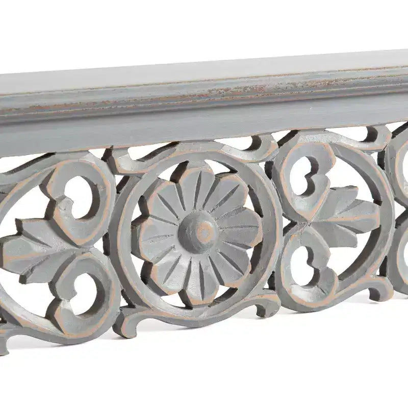 30" Decorative Carved Shelf Gray - Brewster: Bohemian Style, No Assembly, MDF Floating Wall Mounted