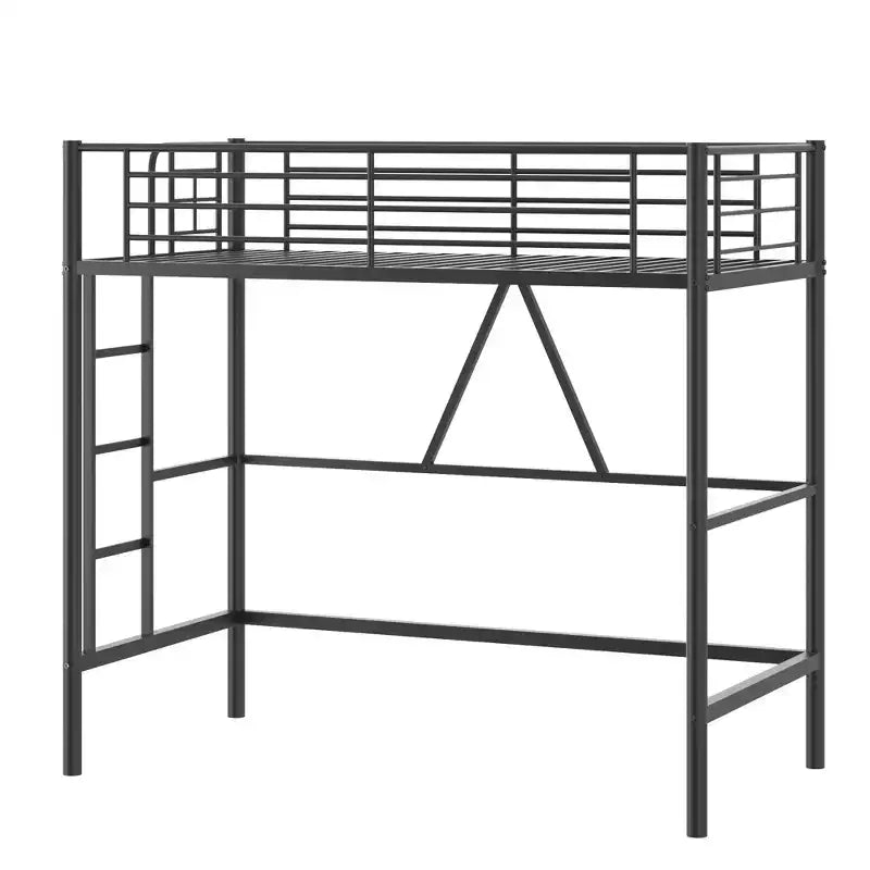 VECELO Twin Size Metal Loft Bed with Removable Ladder and Safety Guardrail