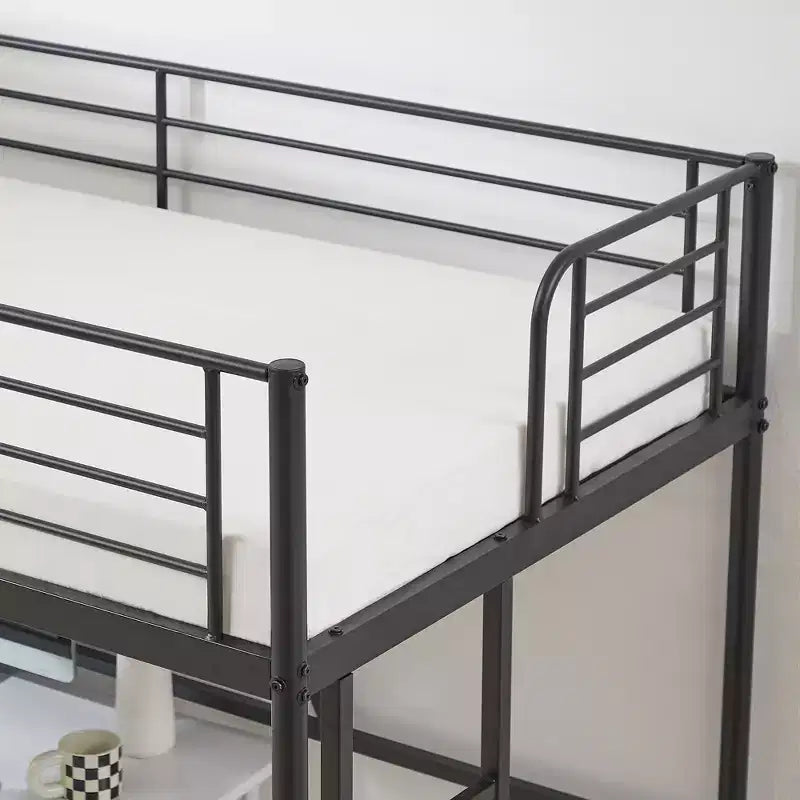 VECELO Twin Size Metal Loft Bed with Removable Ladder and Safety Guardrail