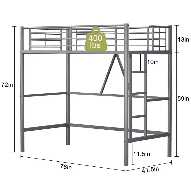 VECELO Twin Size Metal Loft Bed with Removable Ladder and Safety Guardrail
