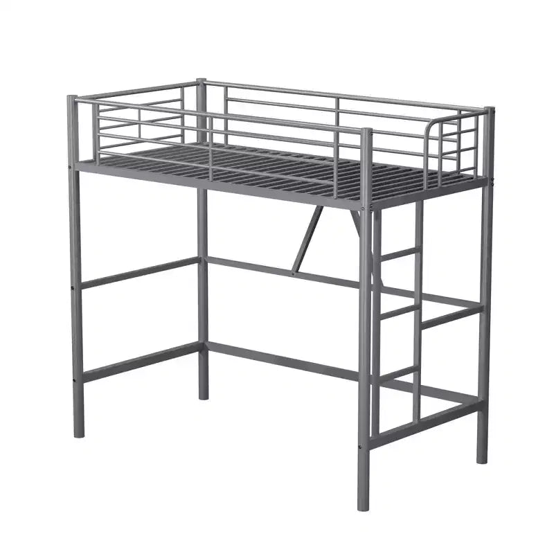 VECELO Twin Size Metal Loft Bed with Removable Ladder and Safety Guardrail