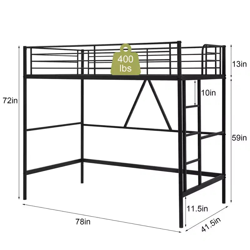 VECELO Twin Size Metal Loft Bed with Removable Ladder and Safety Guardrail