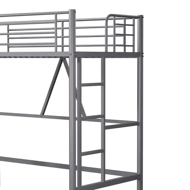 VECELO Twin Size Metal Loft Bed with Removable Ladder and Safety Guardrail