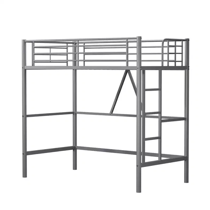 VECELO Twin Size Metal Loft Bed with Removable Ladder and Safety Guardrail
