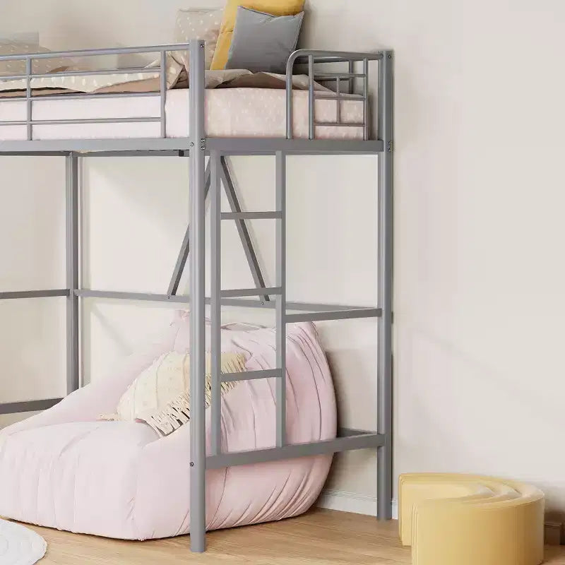 VECELO Twin Size Metal Loft Bed with Removable Ladder and Safety Guardrail