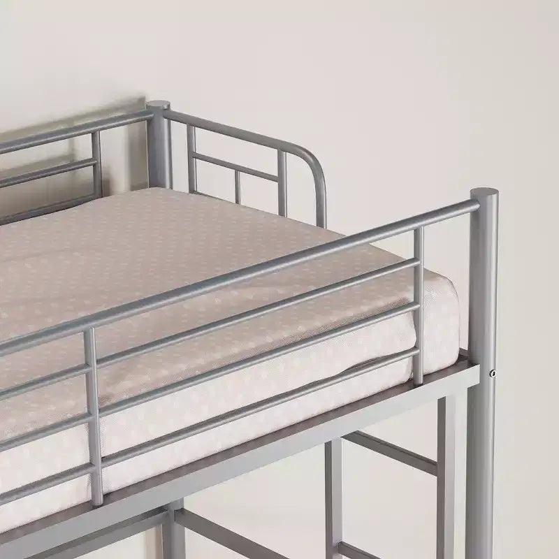 VECELO Twin Size Metal Loft Bed with Removable Ladder and Safety Guardrail