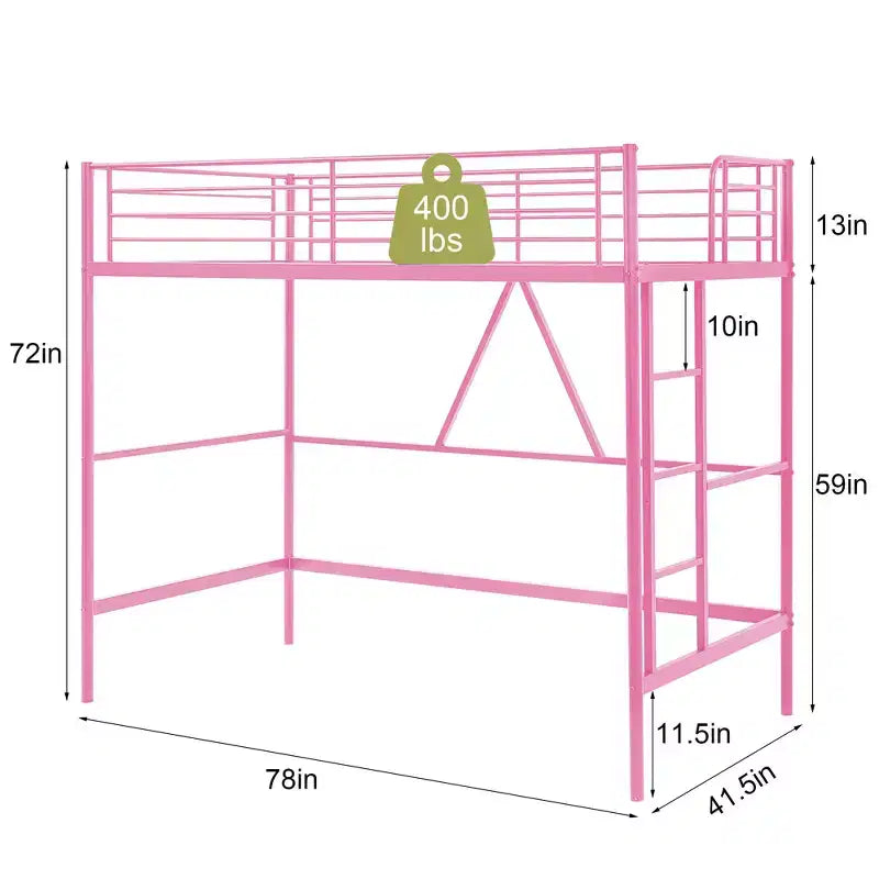 VECELO Twin Size Metal Loft Bed with Removable Ladder and Safety Guardrail