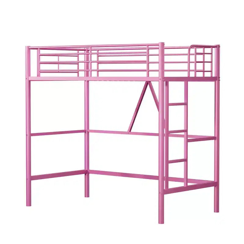 VECELO Twin Size Metal Loft Bed with Removable Ladder and Safety Guardrail