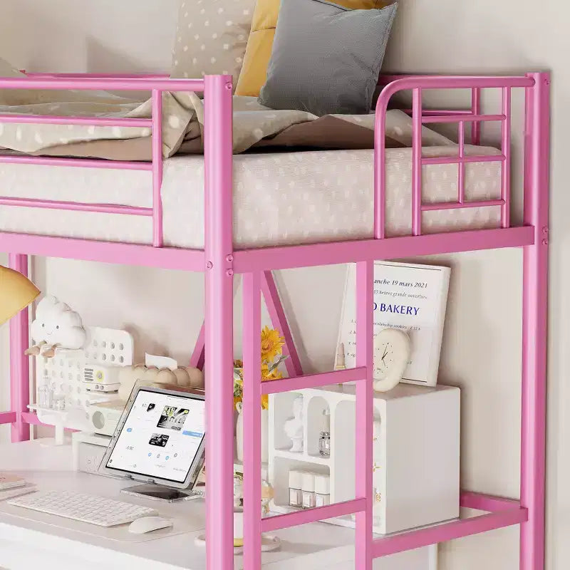 VECELO Twin Size Metal Loft Bed with Removable Ladder and Safety Guardrail