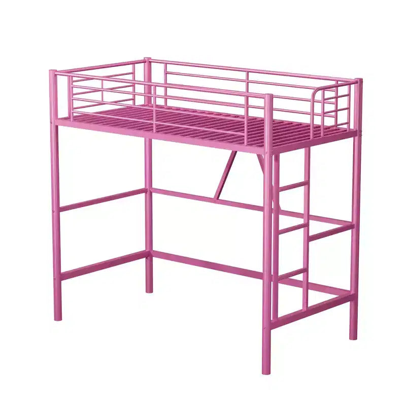 VECELO Twin Size Metal Loft Bed with Removable Ladder and Safety Guardrail
