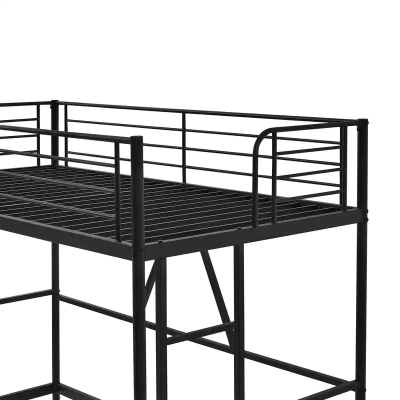 VECELO Twin Size Metal Loft Bed with Removable Ladder and Safety Guardrail