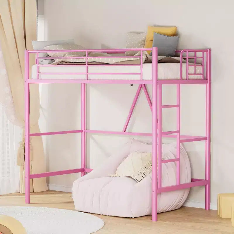 VECELO Twin Size Metal Loft Bed with Removable Ladder and Safety Guardrail