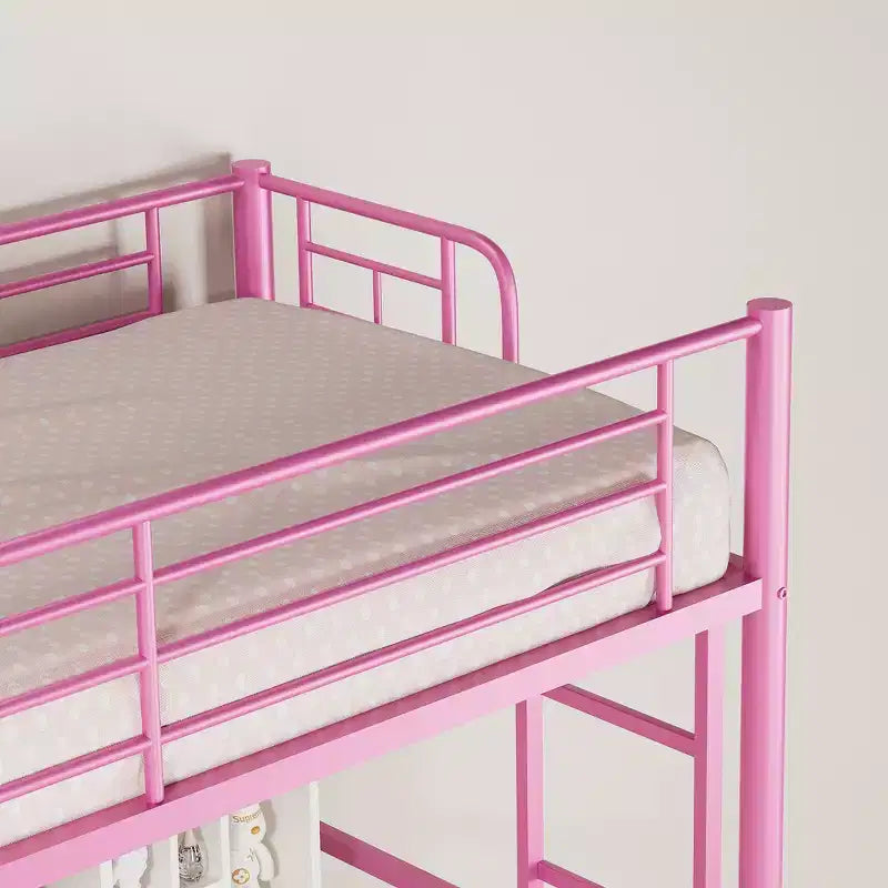 VECELO Twin Size Metal Loft Bed with Removable Ladder and Safety Guardrail