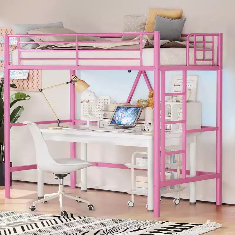 VECELO Twin Size Metal Loft Bed with Removable Ladder and Safety Guardrail