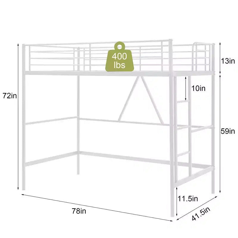 VECELO Twin Size Metal Loft Bed with Removable Ladder and Safety Guardrail