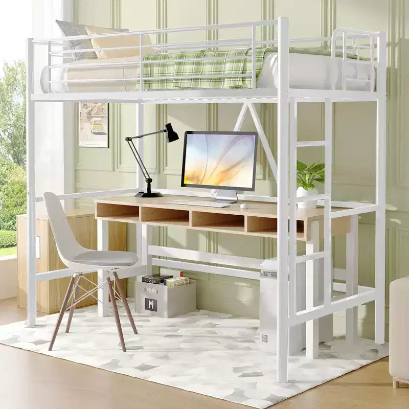 VECELO Twin Size Metal Loft Bed with Removable Ladder and Safety Guardrail
