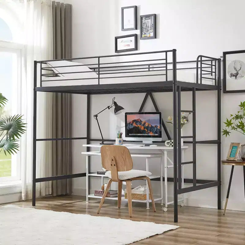 VECELO Twin Size Metal Loft Bed with Removable Ladder and Safety Guardrail