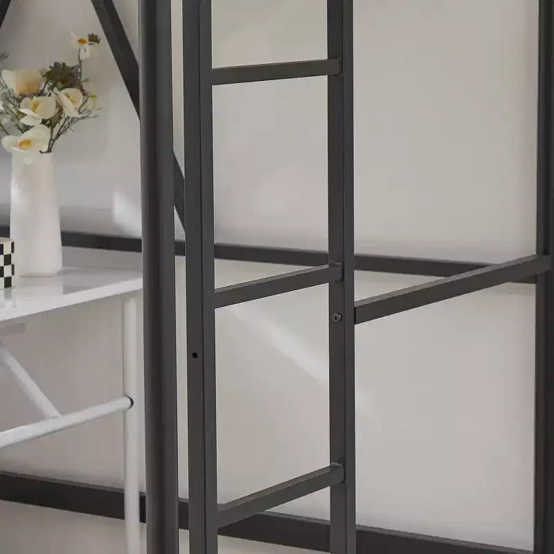 VECELO Twin Size Metal Loft Bed with Removable Ladder and Safety Guardrail