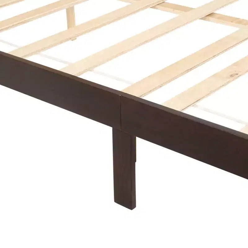MAYEERTY Full Size Bed with Rattan Headboard, Two Storage Drawers, Rubber Wood Bed Brown