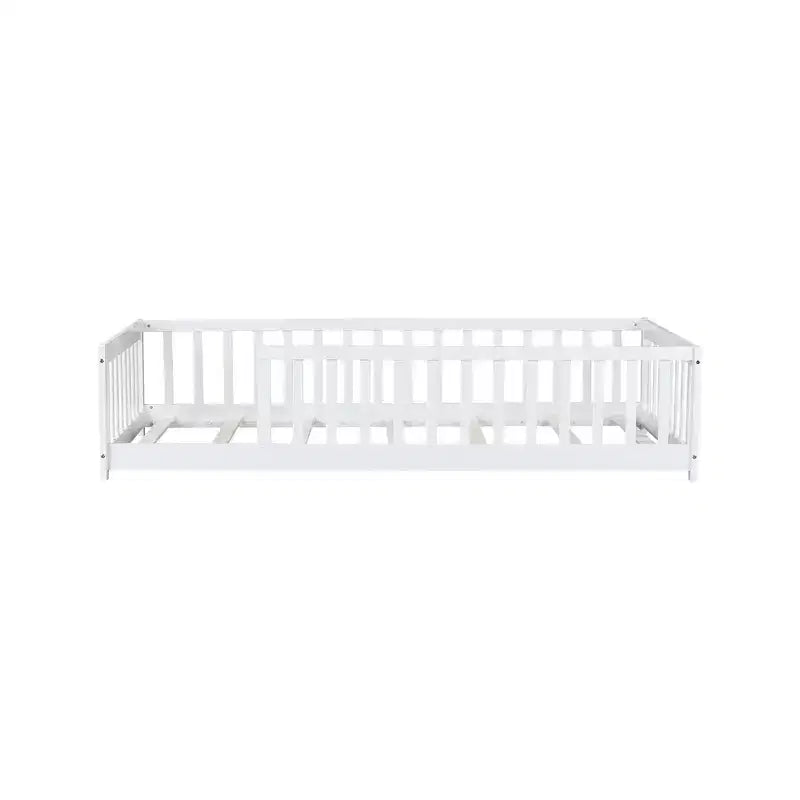 Whisen Twin Bed & Rubber Wood Floor Bed with Fence without Door, Multi - Functional Floor Bed for Kids' Sleep & Play