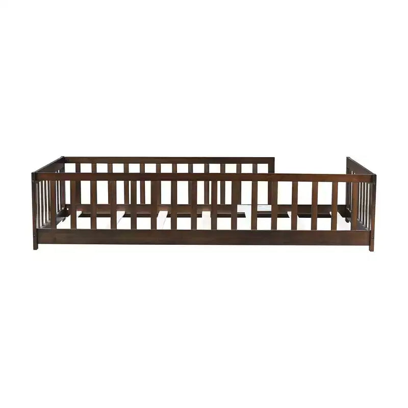 Whisen Twin Bed & Rubber Wood Floor Bed with Fence without Door, Multi - Functional Floor Bed for Kids' Sleep & Play