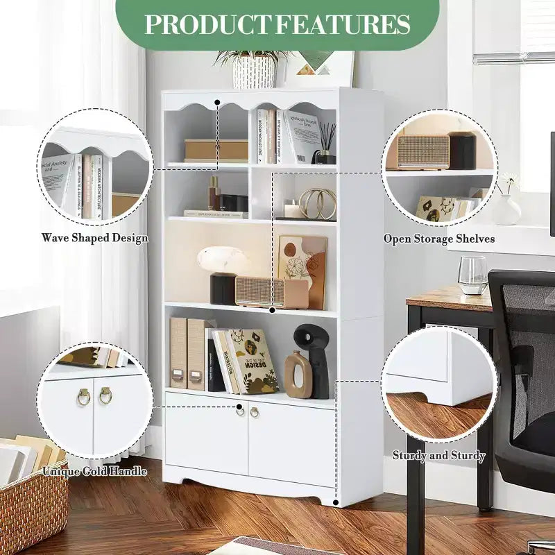 GustoWave 5-Tier Bookcase and Bookshelf, Large 63 Inch Tall Floor Standing Book Shelf, Toy Display Storage Shelves, Bookcase Storage Shelves