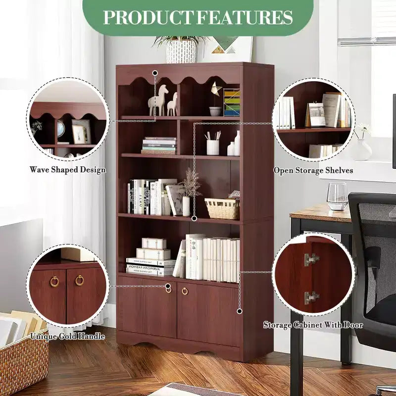 GustoWave 5-Tier Bookcase and Bookshelf, Large 63 Inch Tall Floor Standing Book Shelf, Toy Display Storage Shelves, Bookcase Storage Shelves