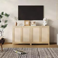 Freestanding Rattan Storage Cabinet with Doors & Adjustable Shelves, Modern Sideboard Buffet Cabinet for Living Room, Natural