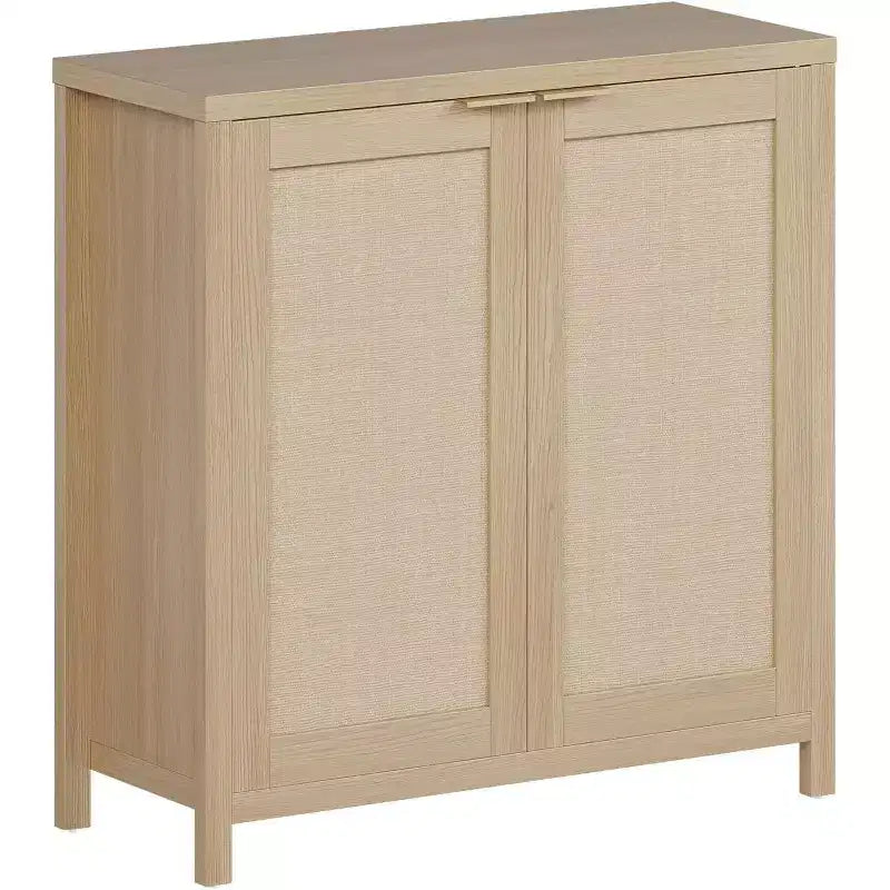 Freestanding Rattan Storage Cabinet with Doors & Adjustable Shelves, Modern Sideboard Buffet Cabinet for Living Room, Natural