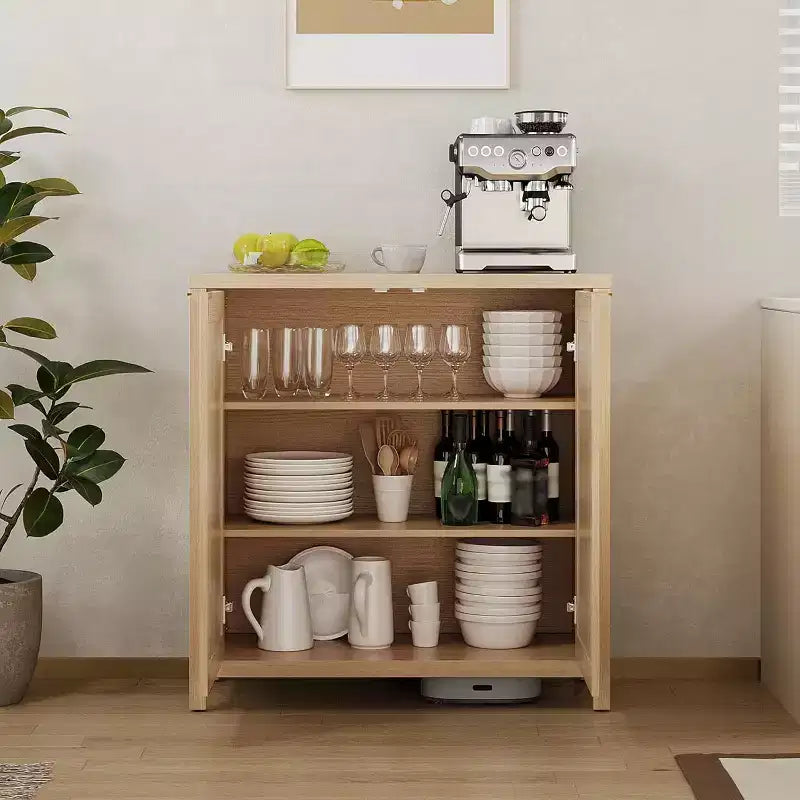 Freestanding Rattan Storage Cabinet with Doors & Adjustable Shelves, Modern Sideboard Buffet Cabinet for Living Room, Natural