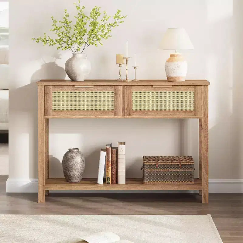 Rattan console table,console table with drawers,console table with storage,entrance console table
