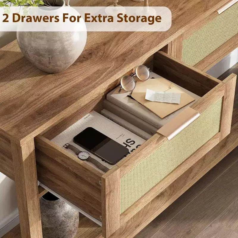 Rattan console table,console table with drawers,console table with storage,entrance console table