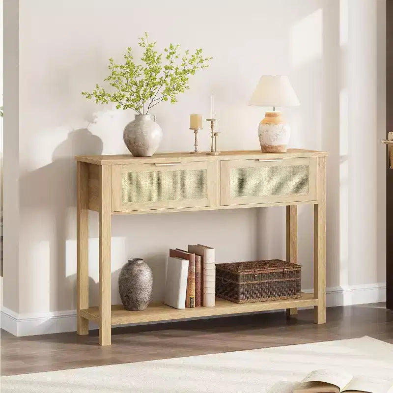 Rattan console table,console table with drawers,console table with storage,entrance console table