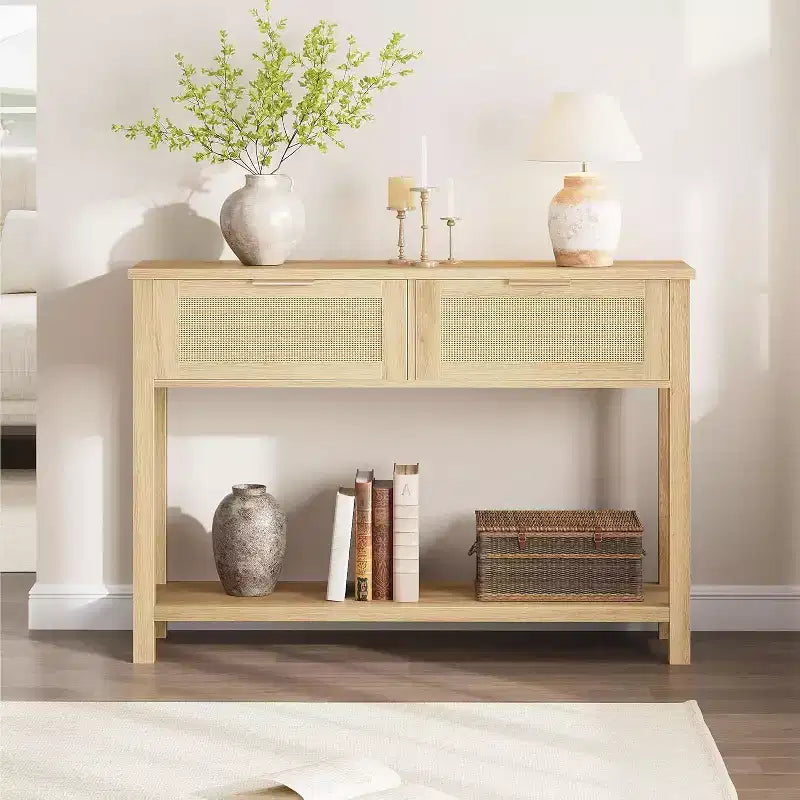 Rattan console table,console table with drawers,console table with storage,entrance console table