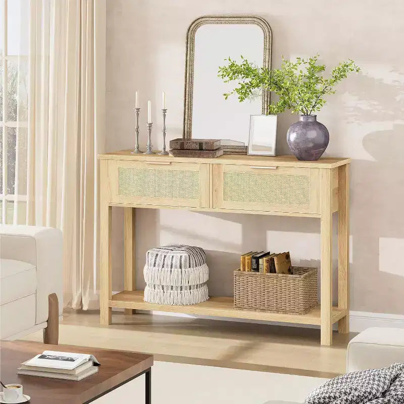 Rattan console table,console table with drawers,console table with storage,entrance console table