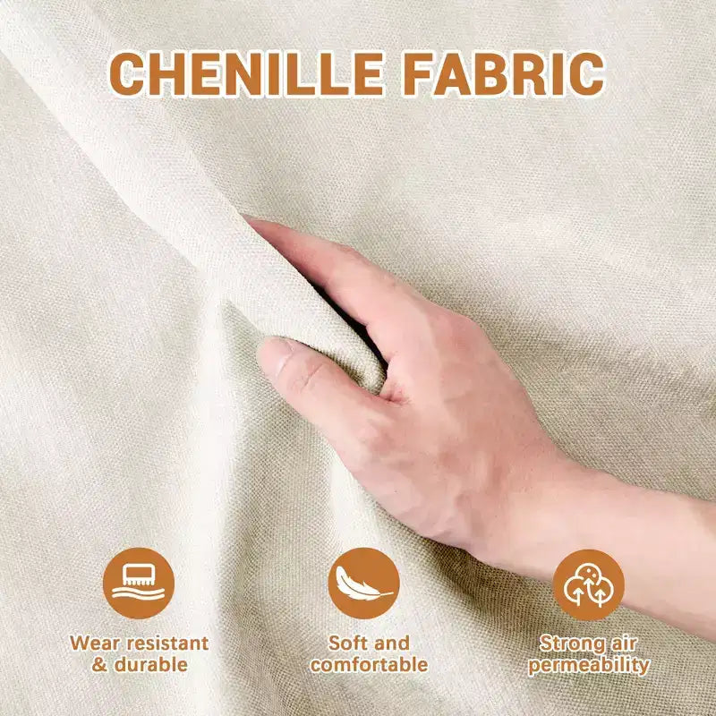 4-Seater Chenille Fabric Beige Sofa with 1 Movable Ottoman High Resilient Sponge Easy Install