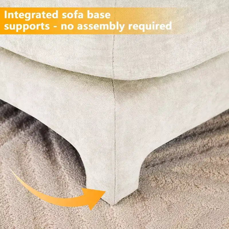 4-Seater Chenille Fabric Beige Sofa with 1 Movable Ottoman High Resilient Sponge Easy Install