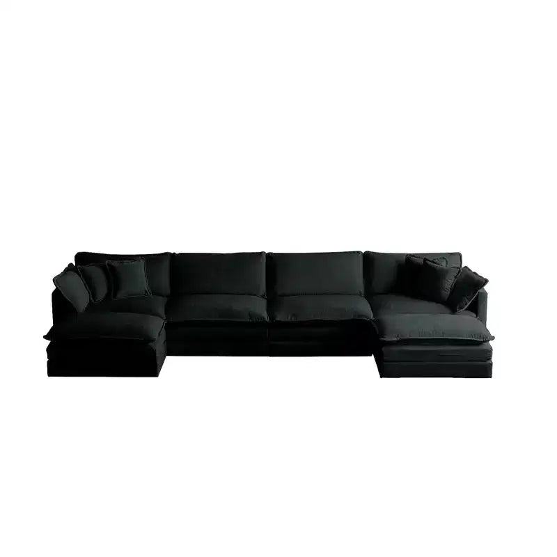 Reversible Chaise U-Shaped Sectional Sofa with Double Extra Ottomans in Green Chenille
