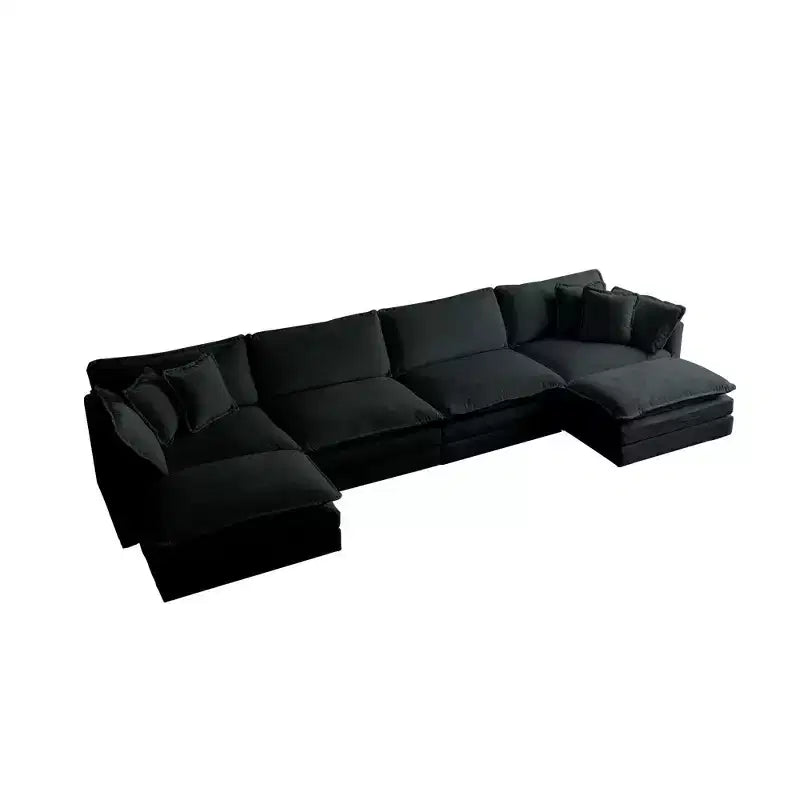 Reversible Chaise U-Shaped Sectional Sofa with Double Extra Ottomans in Green Chenille