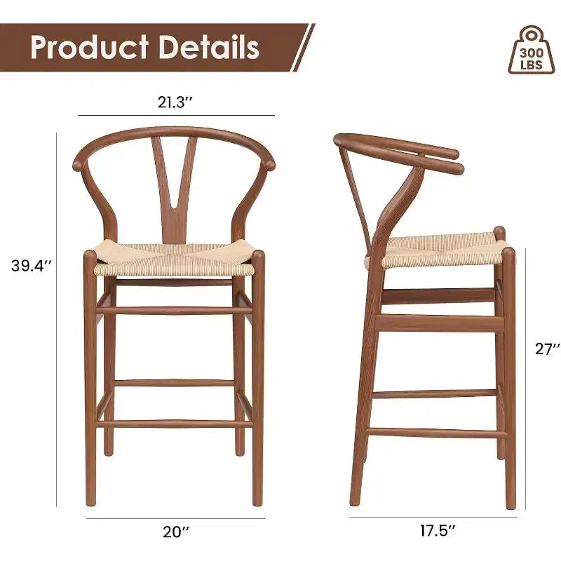 PexFix Fully Assembled Wishbone Barstool Weave Counter Height Bar Stool for Kitchen Island Walnut