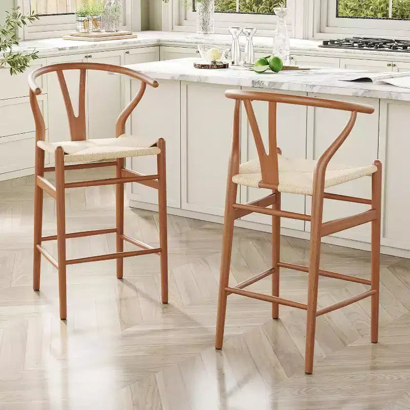 PexFix Fully Assembled Wishbone Barstool Weave Counter Height Bar Stool for Kitchen Island Walnut