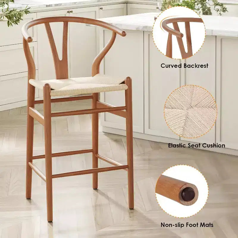 PexFix Fully Assembled Wishbone Barstool Weave Counter Height Bar Stool for Kitchen Island Walnut