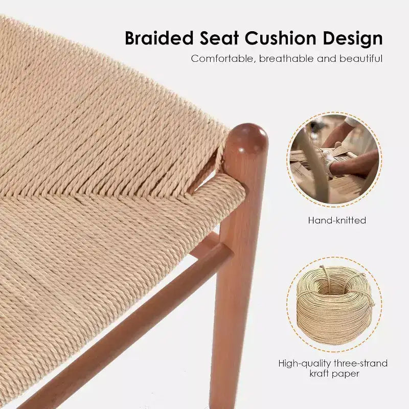 PexFix Fully Assembled Wishbone Barstool Weave Counter Height Bar Stool for Kitchen Island Walnut