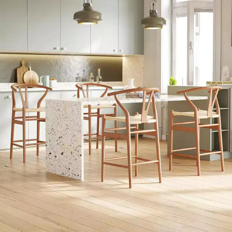 PexFix Fully Assembled Wishbone Barstool Weave Counter Height Bar Stool for Kitchen Island Walnut