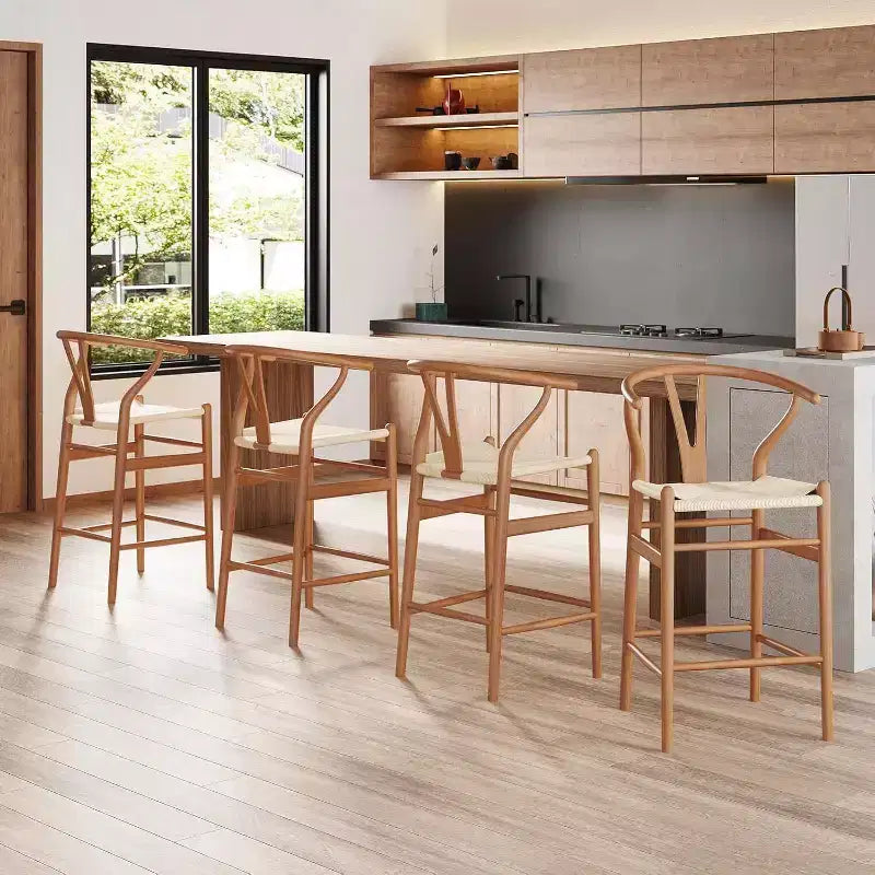 PexFix Fully Assembled Wishbone Barstool Weave Counter Height Bar Stool for Kitchen Island Walnut
