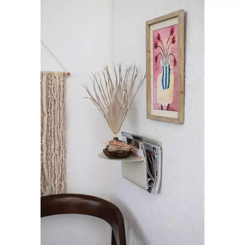 Storied Home Decorative Hanging Metal Wall Magazine Shelf, Cream