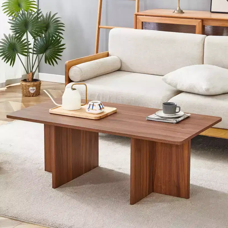 Zeus & Ruta 44.8'' Modern Coffee Table with Grain Finish and Triangular Support Base
